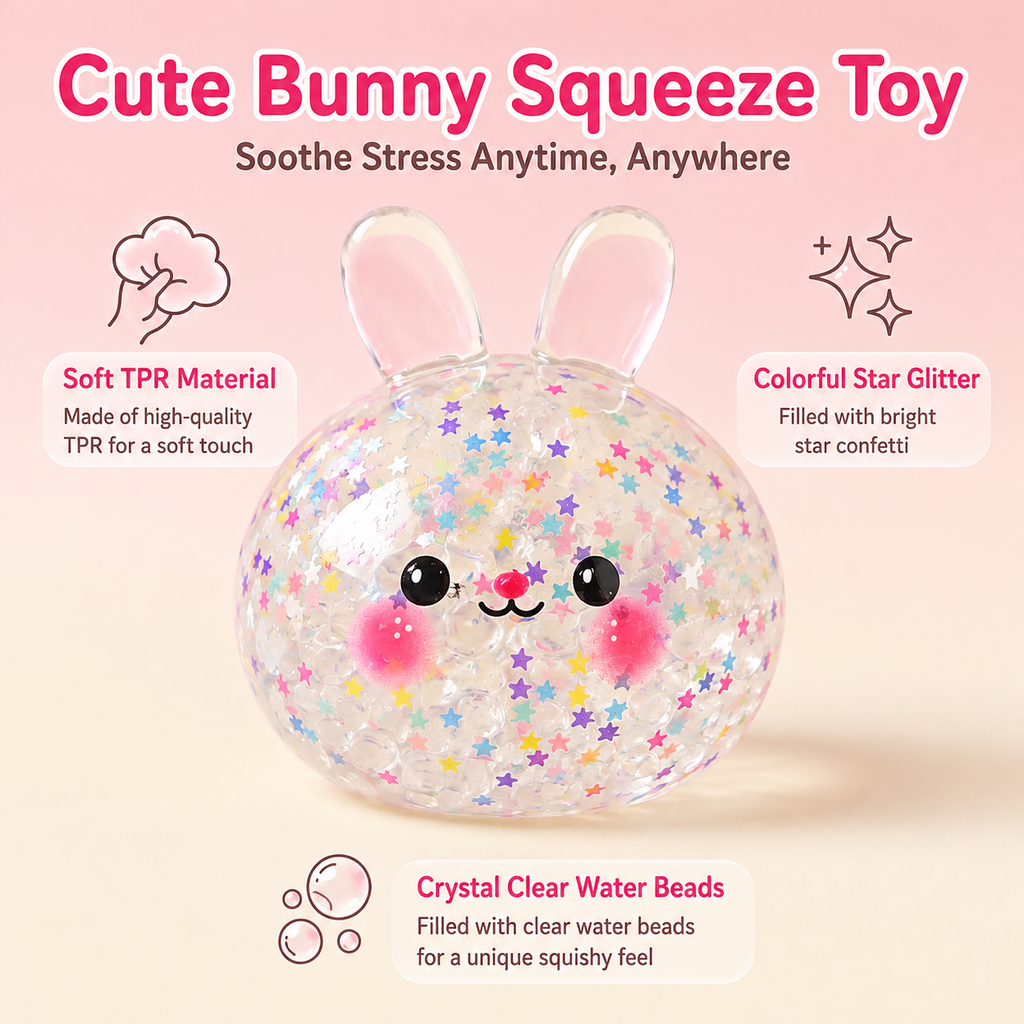 Cute Bunny Glitter Squishy Ball