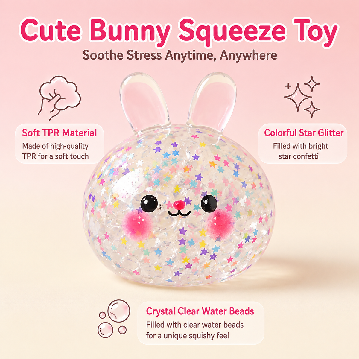 Cute Bunny Glitter Squishy Ball