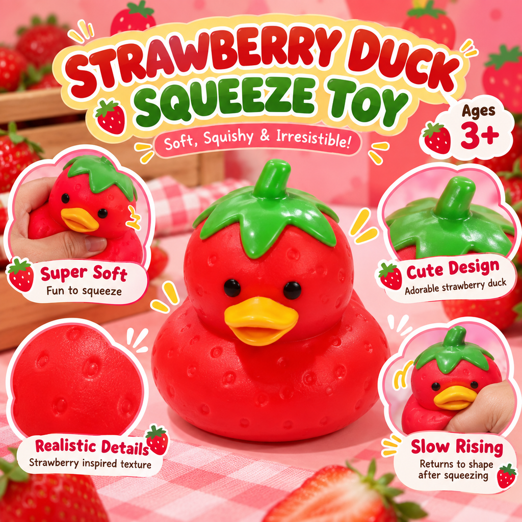 Strawberry Duck Squishy Squeeze Toy