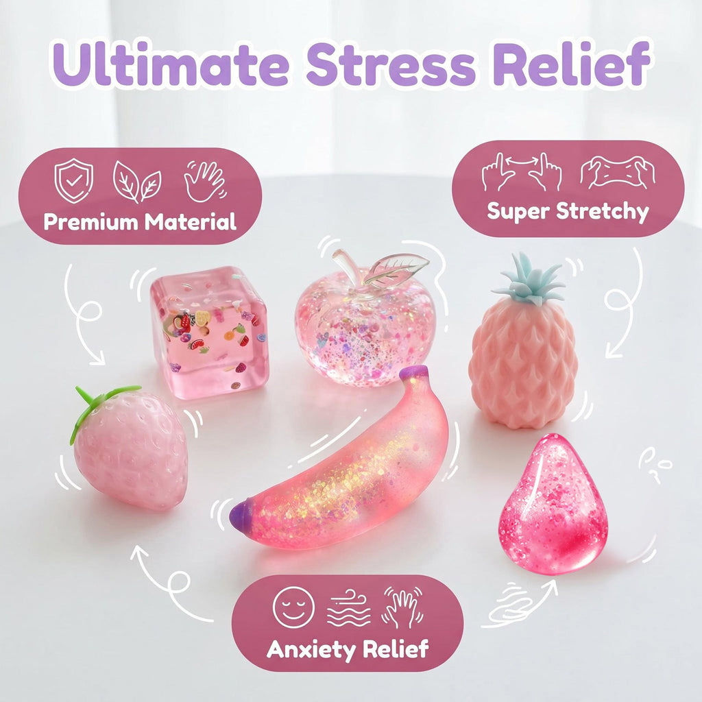 Pink Fruit Sensory Squishy Toy Set