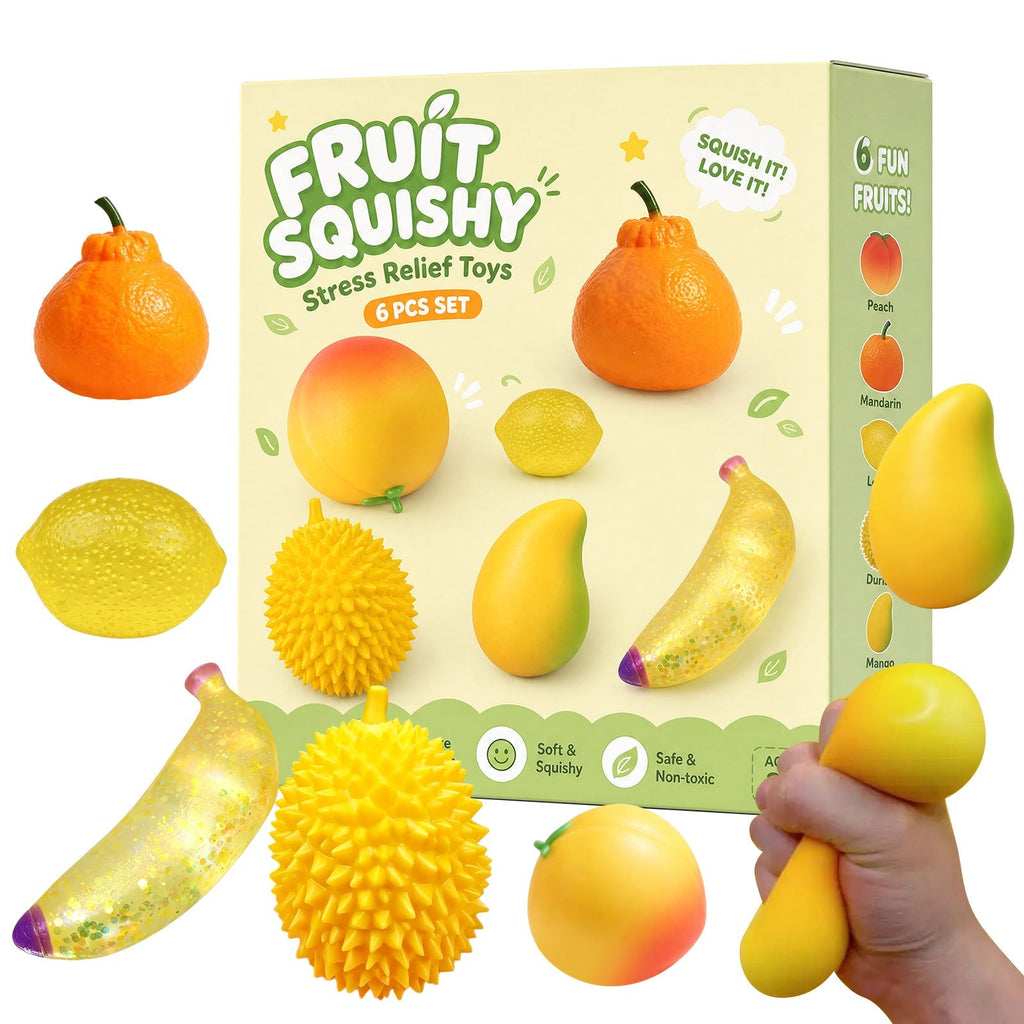 Yellow Fruit-Themed Squishy Toy Set