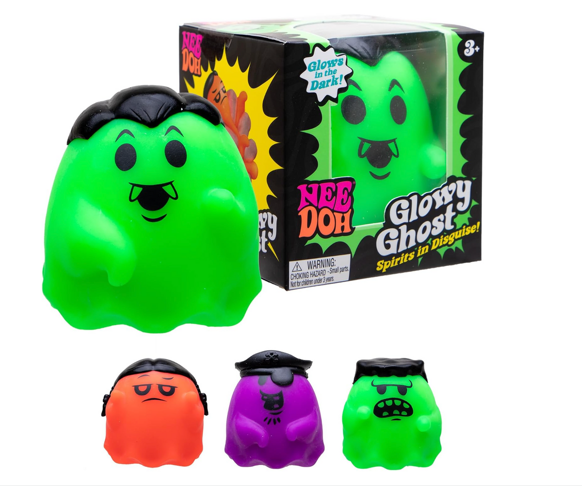 NeeDoh Glow in the Dark Glowwy Ghost Squishy – 3.5" Halloween Stress Ball Fidget Toy