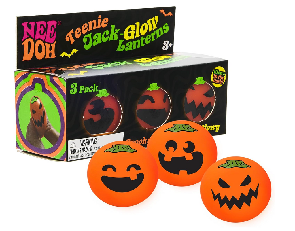 NeeDoh Teenie Jack Glow Lanterns – Glow in the Dark Pumpkin Squishies 3 Pack
