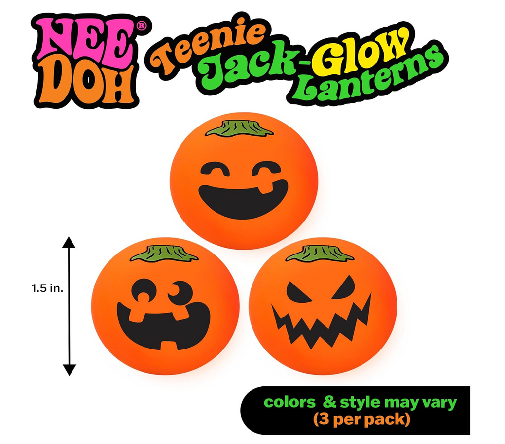 NeeDoh Teenie Jack Glow Lanterns – Glow in the Dark Pumpkin Squishies 3 Pack