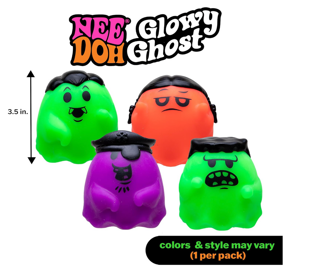 NeeDoh Glow in the Dark Glowwy Ghost Squishy – 3.5" Halloween Stress Ball Fidget Toy